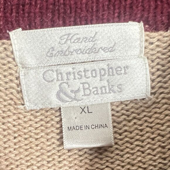 Christopher & Banks XL Christmas Sweater Hand Embroidered Tree Stockings Gifts - Picture 7 of 10